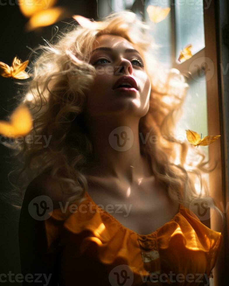 a woman with blonde hair generative ai photo