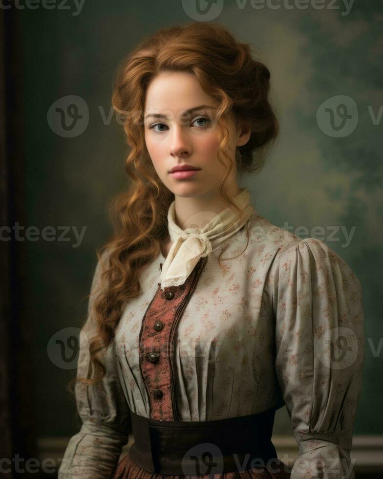 a woman with long red hair in an old fashioned dress generative ai photo