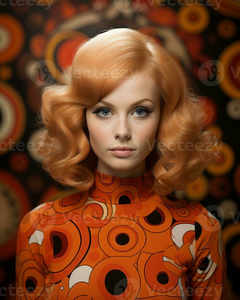 a woman with orange hair and an orange dress generative ai photo