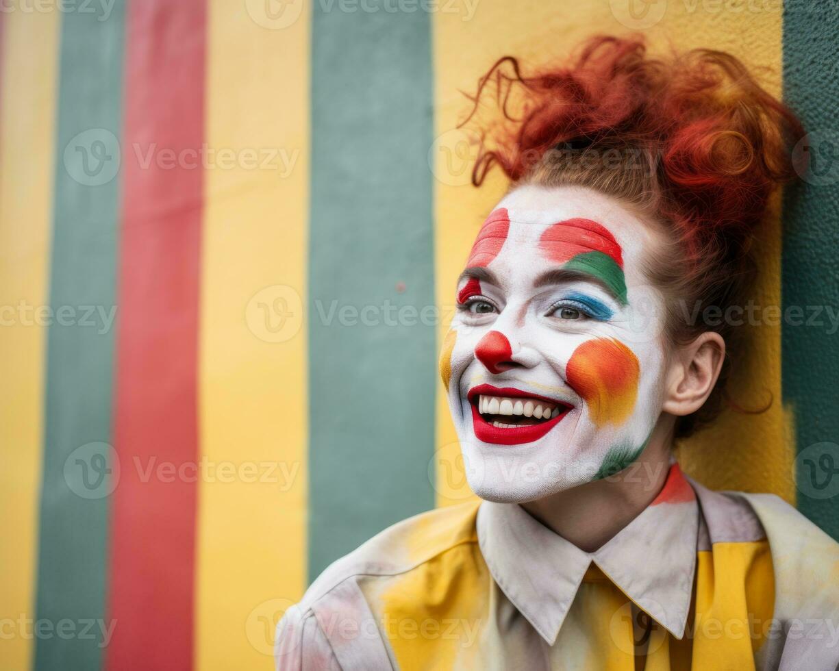 a woman with red hair and a clown face is smiling generative ai photo