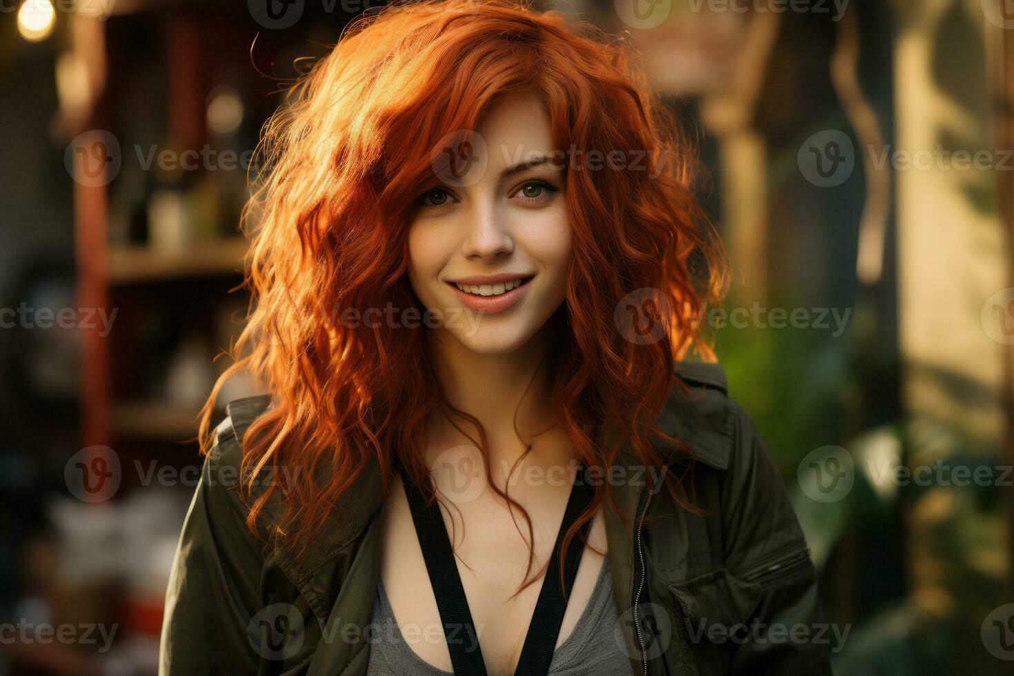a woman with red hair smiling at the camera generative ai photo