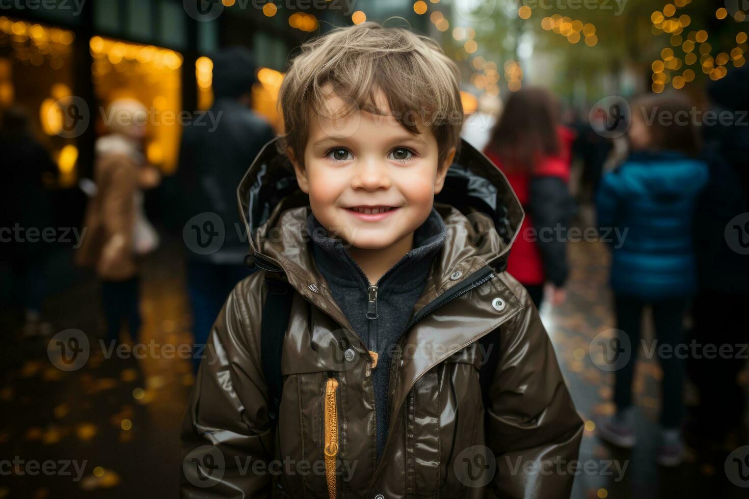 a young boy is standing in front of a crowd generative ai photo