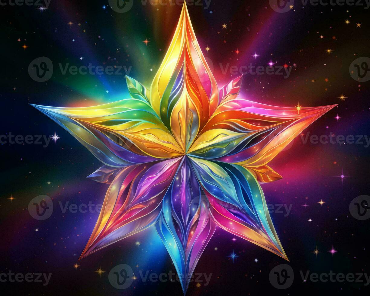 abstract colorful star on a black background with stars in the background generative ai photo