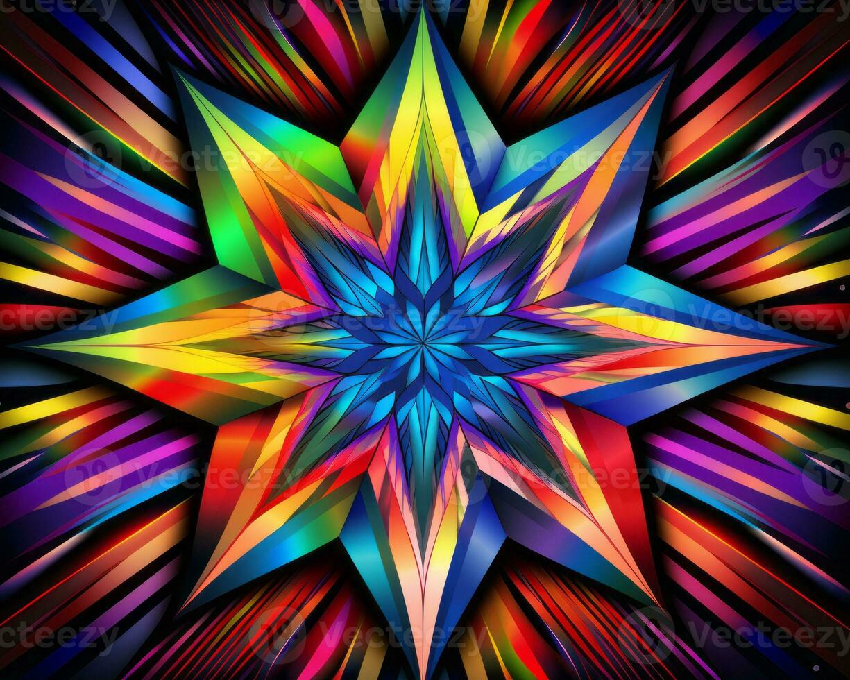 abstract colorful star with rays of light on a black background generative ai photo