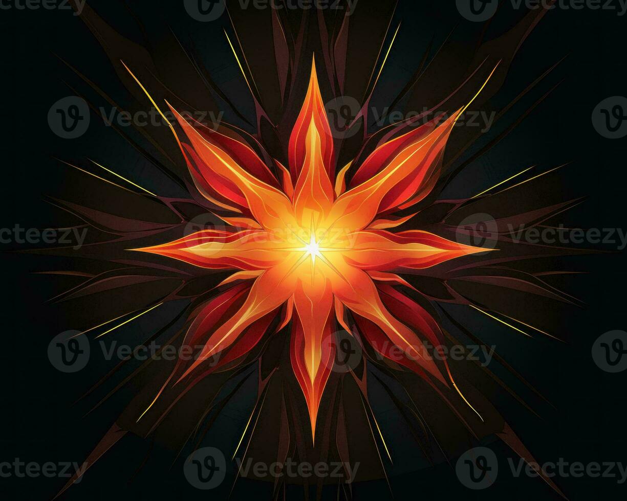 an abstract design of an orange star on a black background generative ai photo