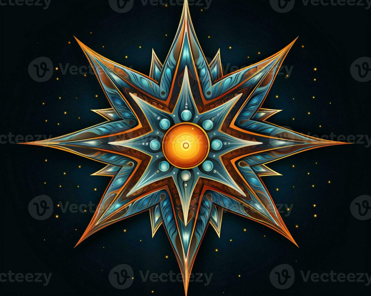 an abstract star with an orange center on a black background generative ai photo