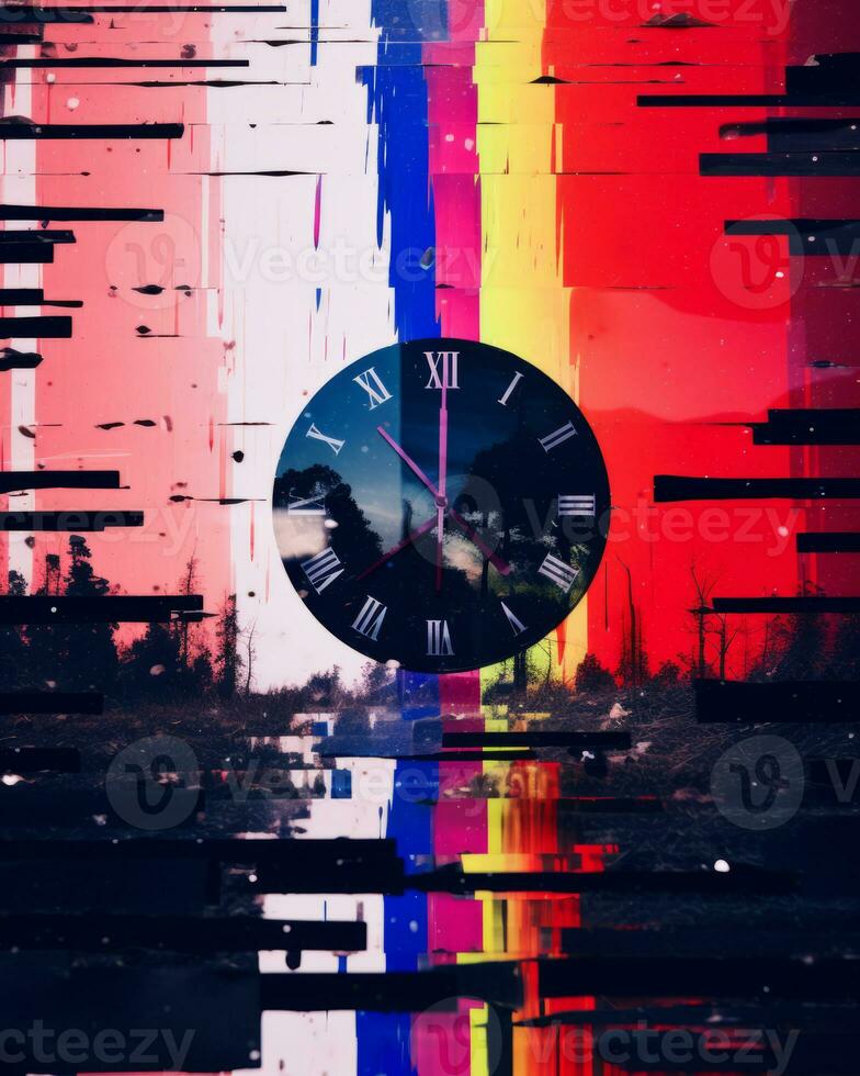 an abstract painting with a clock on it generative ai photo