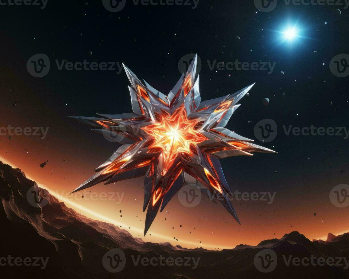 an alien star in space with a bright star in the background generative ai photo