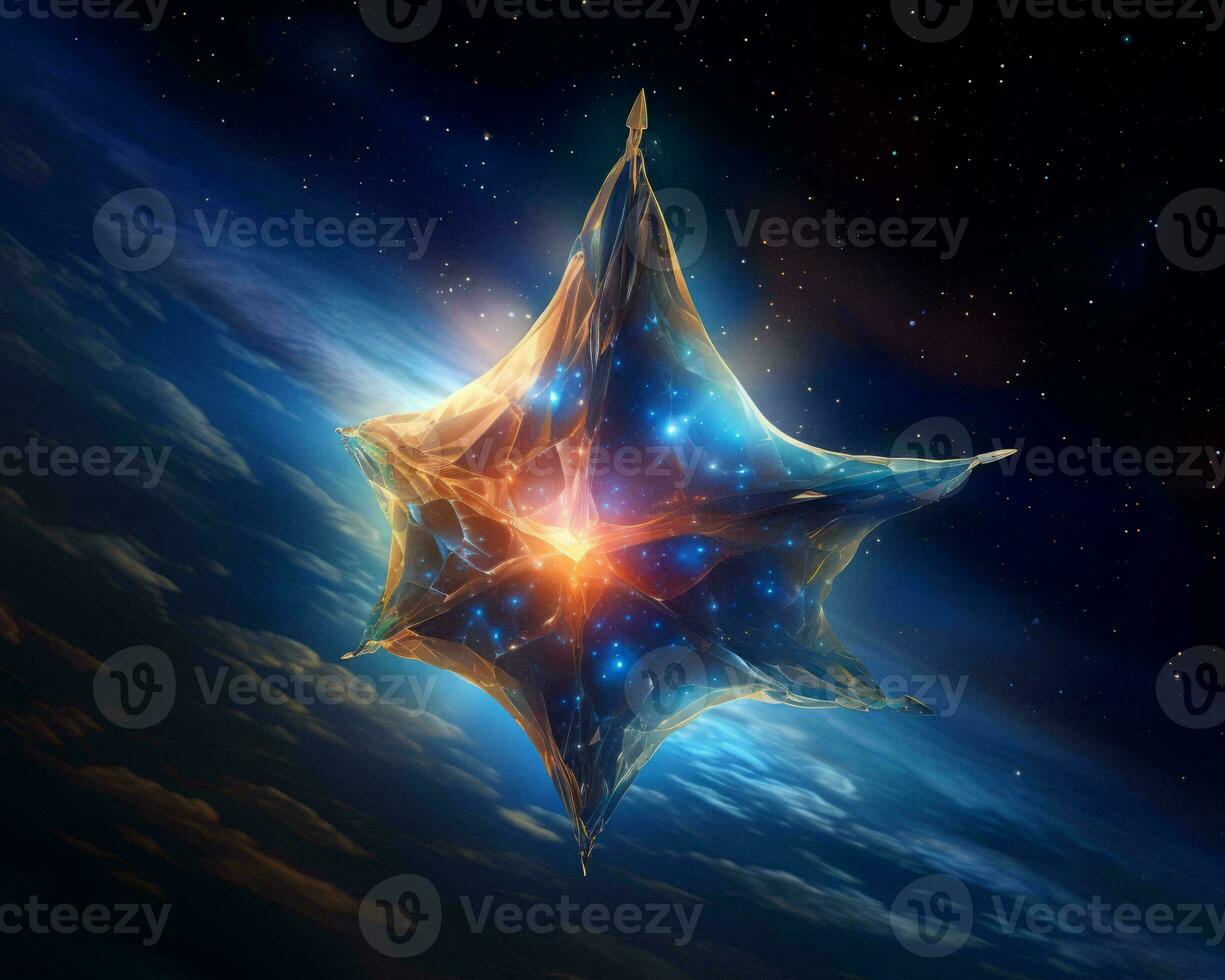 an alien star in space with a glowing blue light generative ai photo