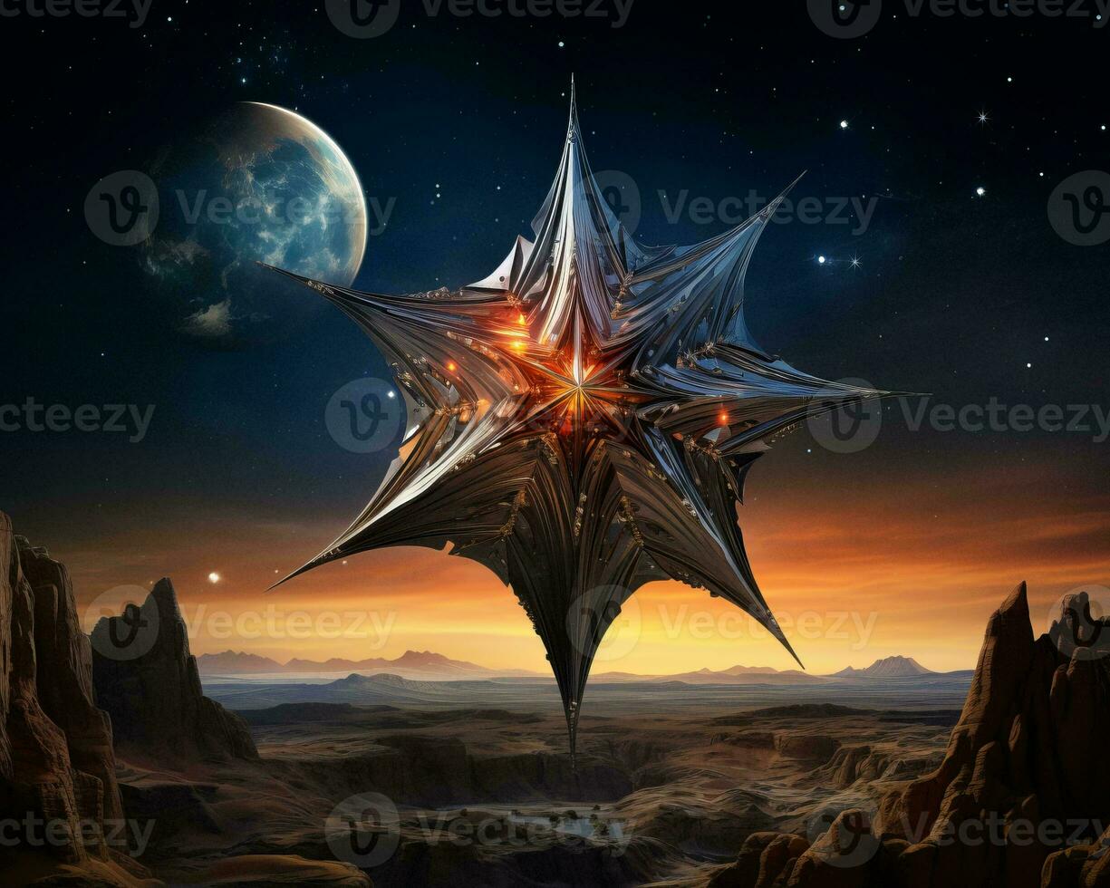 an alien star in space with a moon in the background generative ai photo