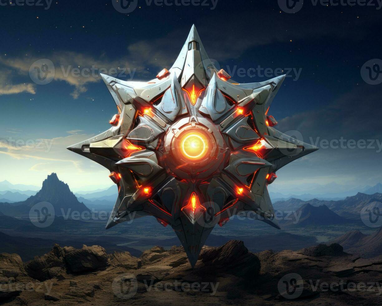 an alien star with a glowing red light on top of a mountain generative ai photo
