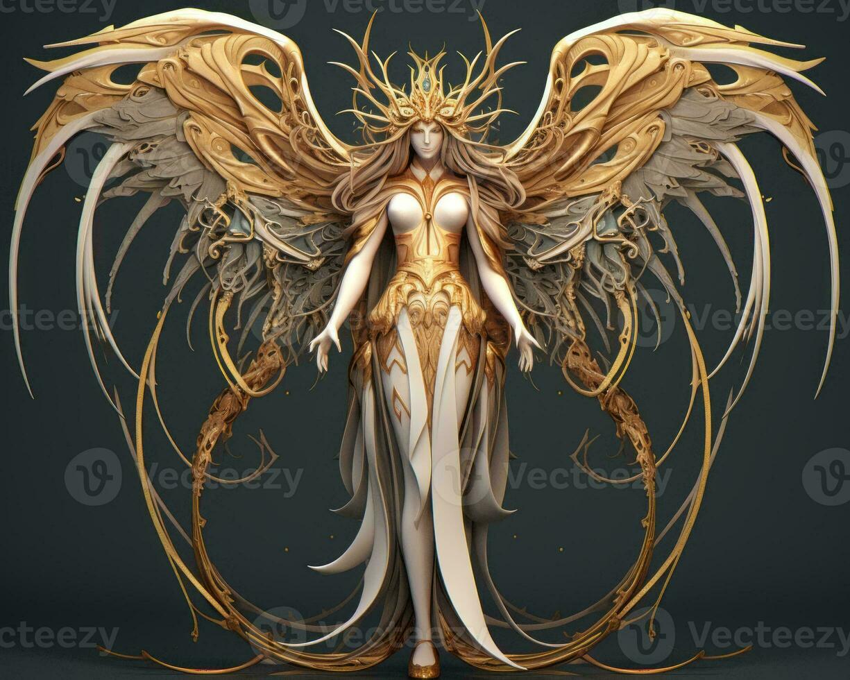 an angel with golden wings on a dark background generative ai photo