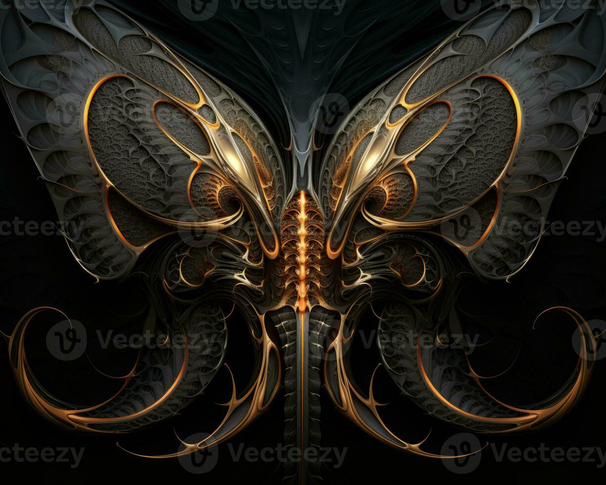 an artistic image of a butterfly with gold and black wings generative ai photo
