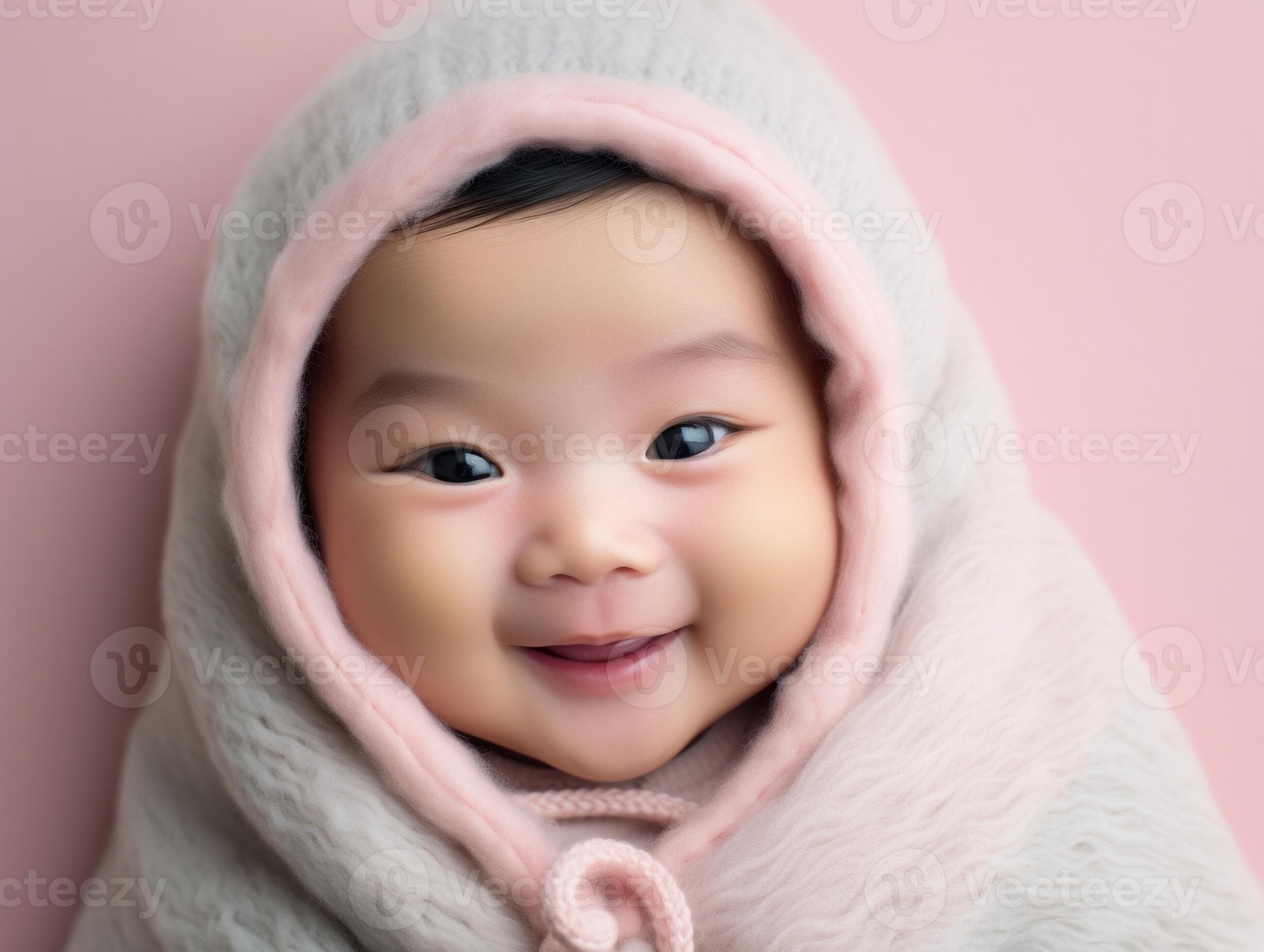 an asian baby wearing a pink blanket generative ai 28385355 Stock Photo