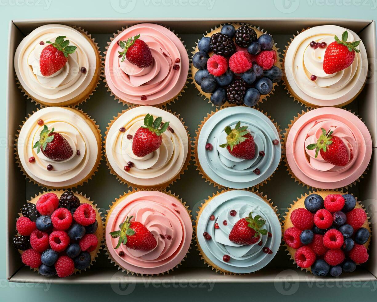 an assortment of cupcakes in a box generative ai photo
