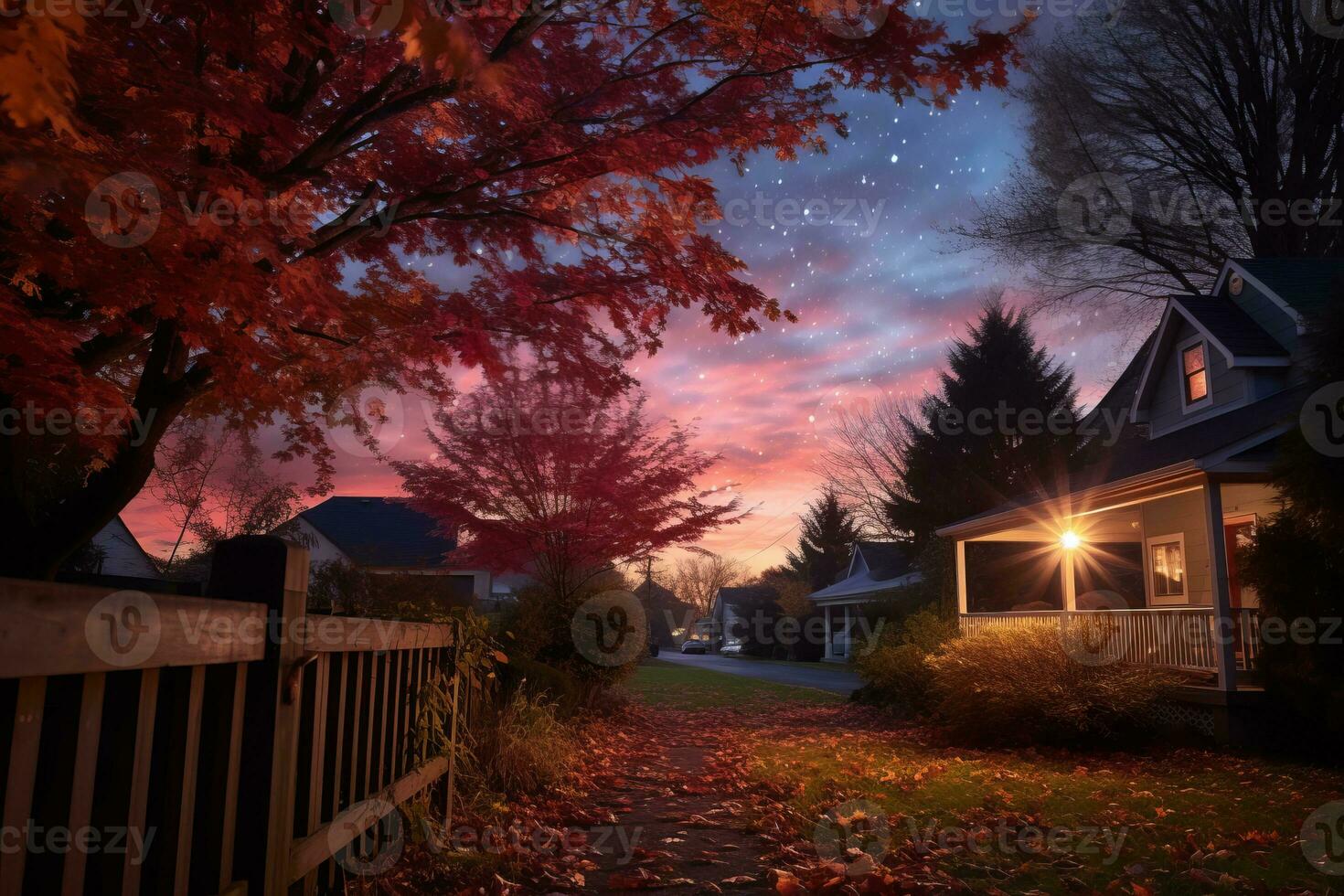 an autumn scene with a house in the foreground and trees in the background generative ai photo