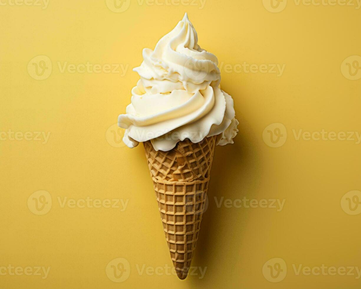 an ice cream cone on a yellow background generative ai photo