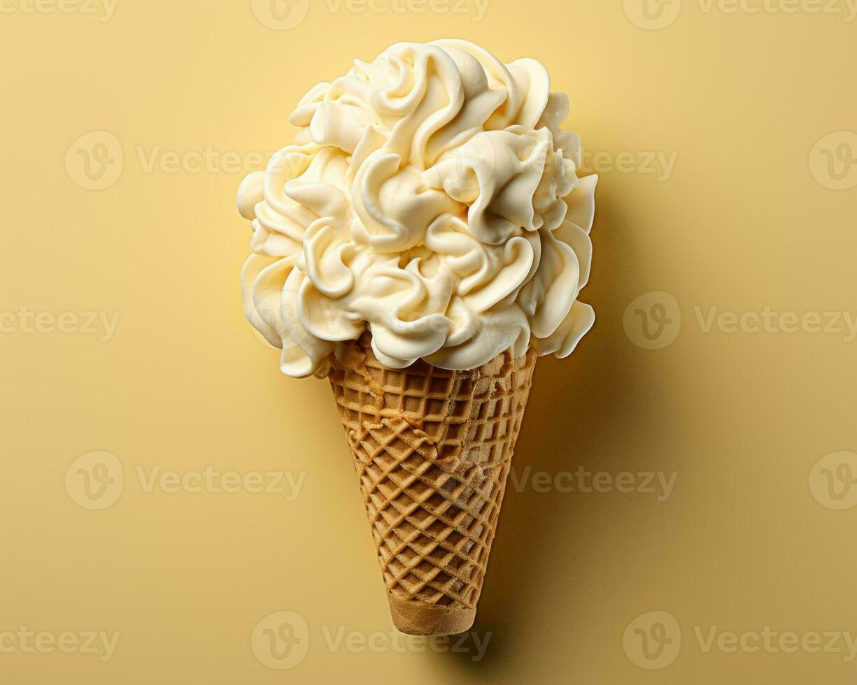 an ice cream cone with whipped cream on a yellow background generative ai photo