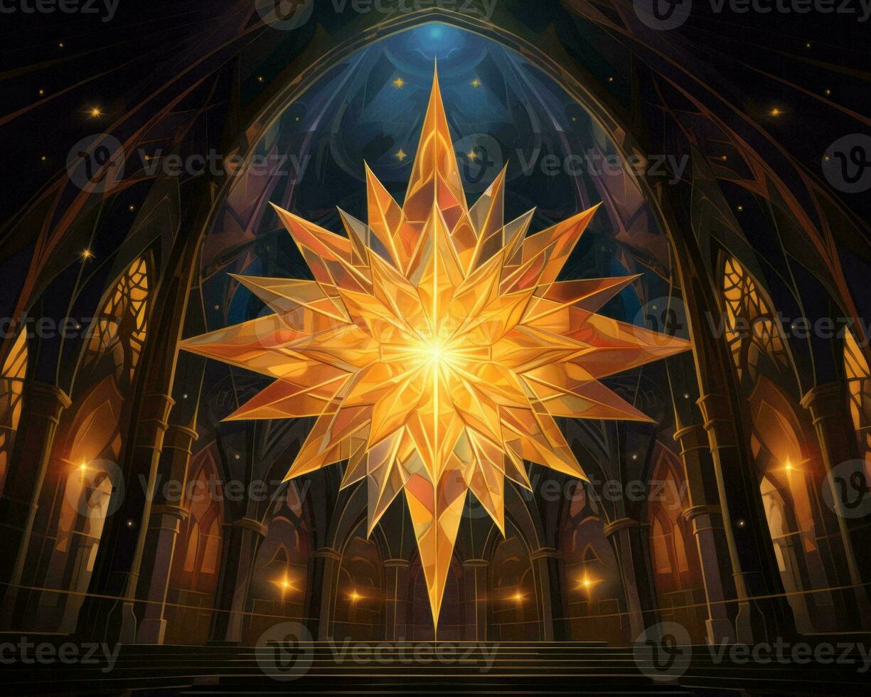 an illustration of a golden star in a church generative ai photo