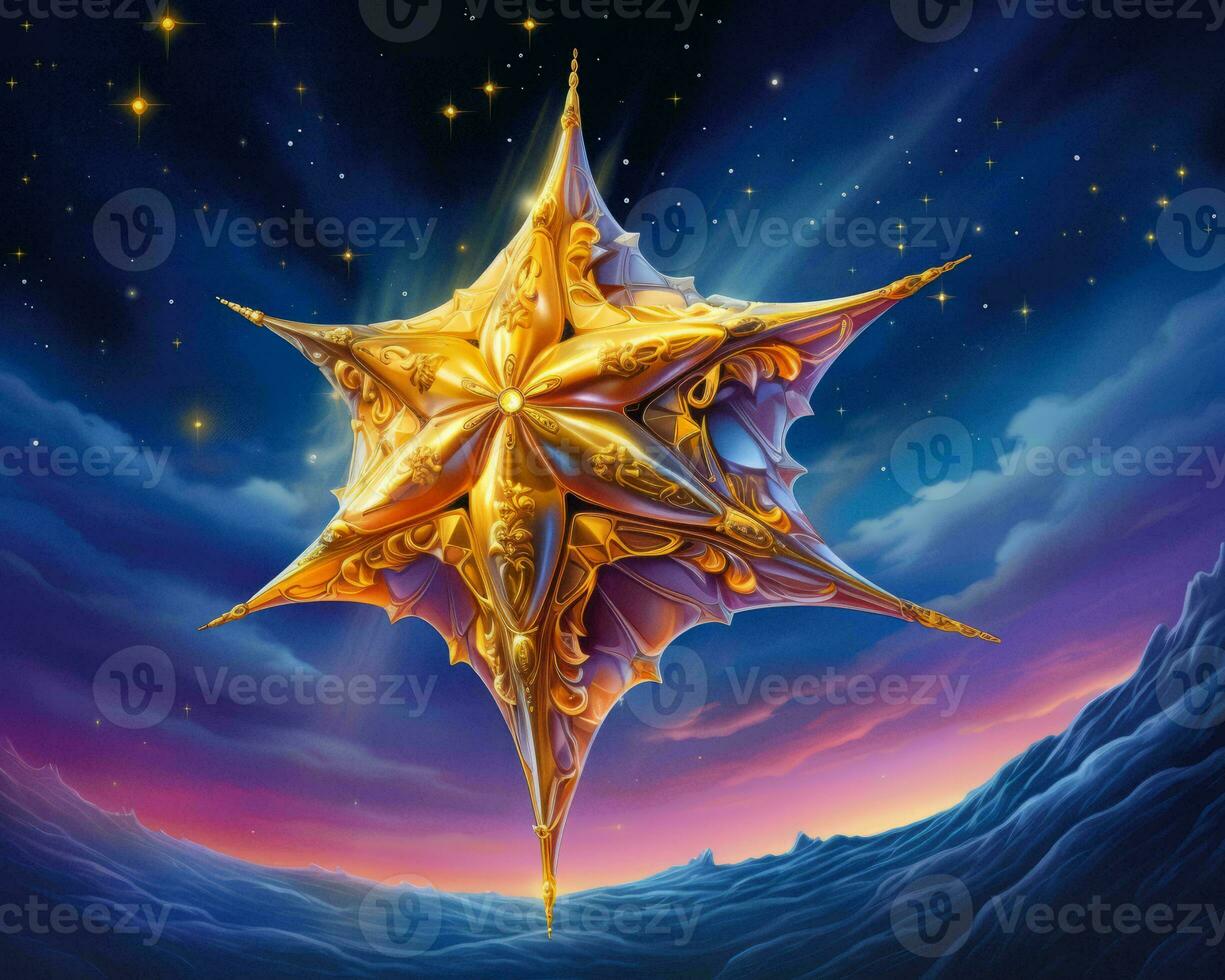 an illustration of a golden star in the sky generative ai photo