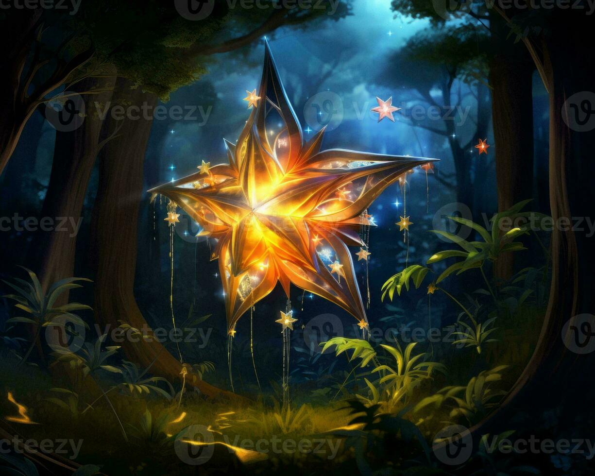 an illustration of a glowing star in the forest generative ai photo