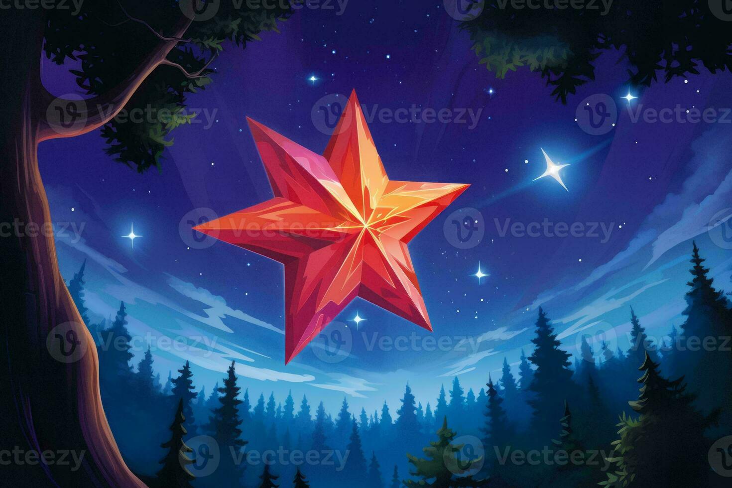 an illustration of a red star in the night sky generative ai photo
