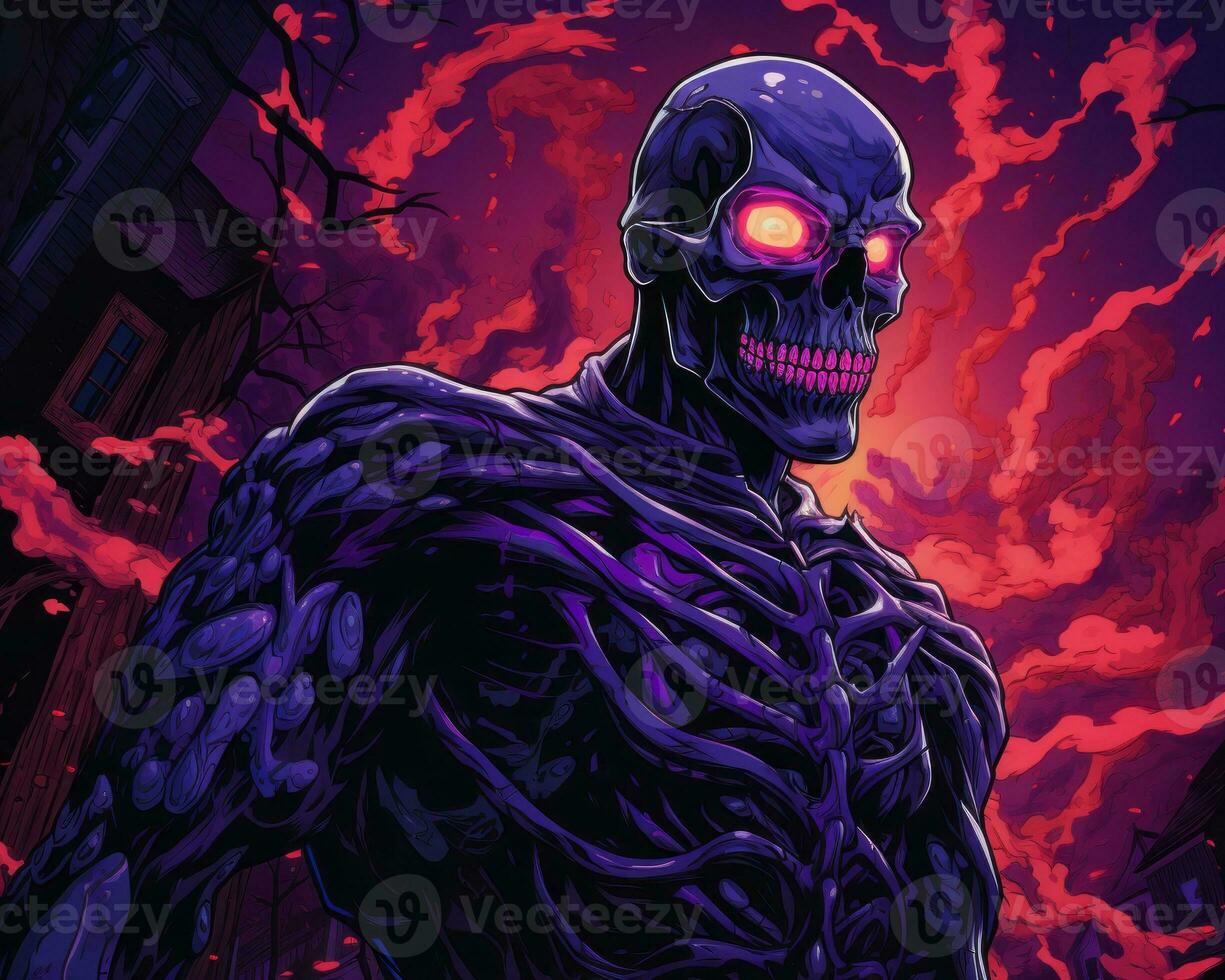 an illustration of a skeleton with glowing eyes generative ai photo