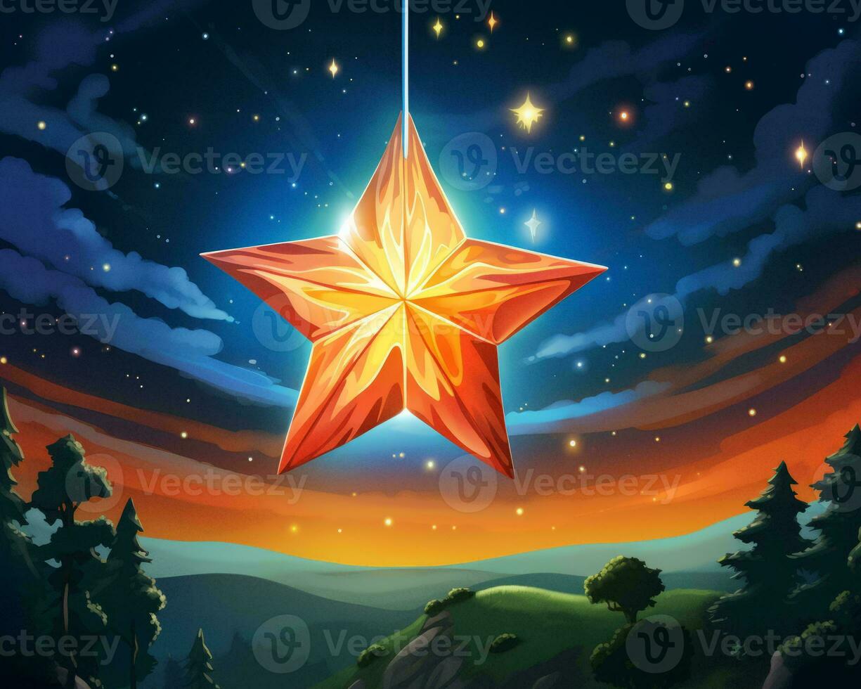 an illustration of a star hanging in the sky generative ai photo