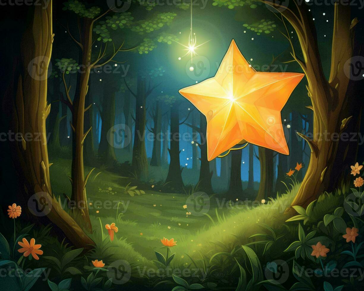 an illustration of a star in a forest at night generative ai photo