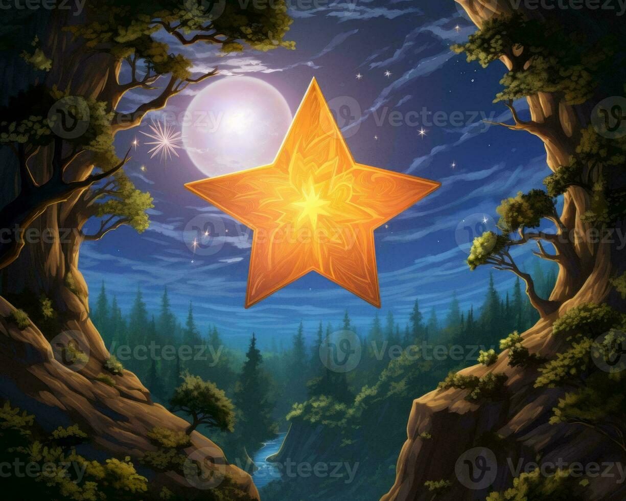 an illustration of a star in the forest at night generative ai photo
