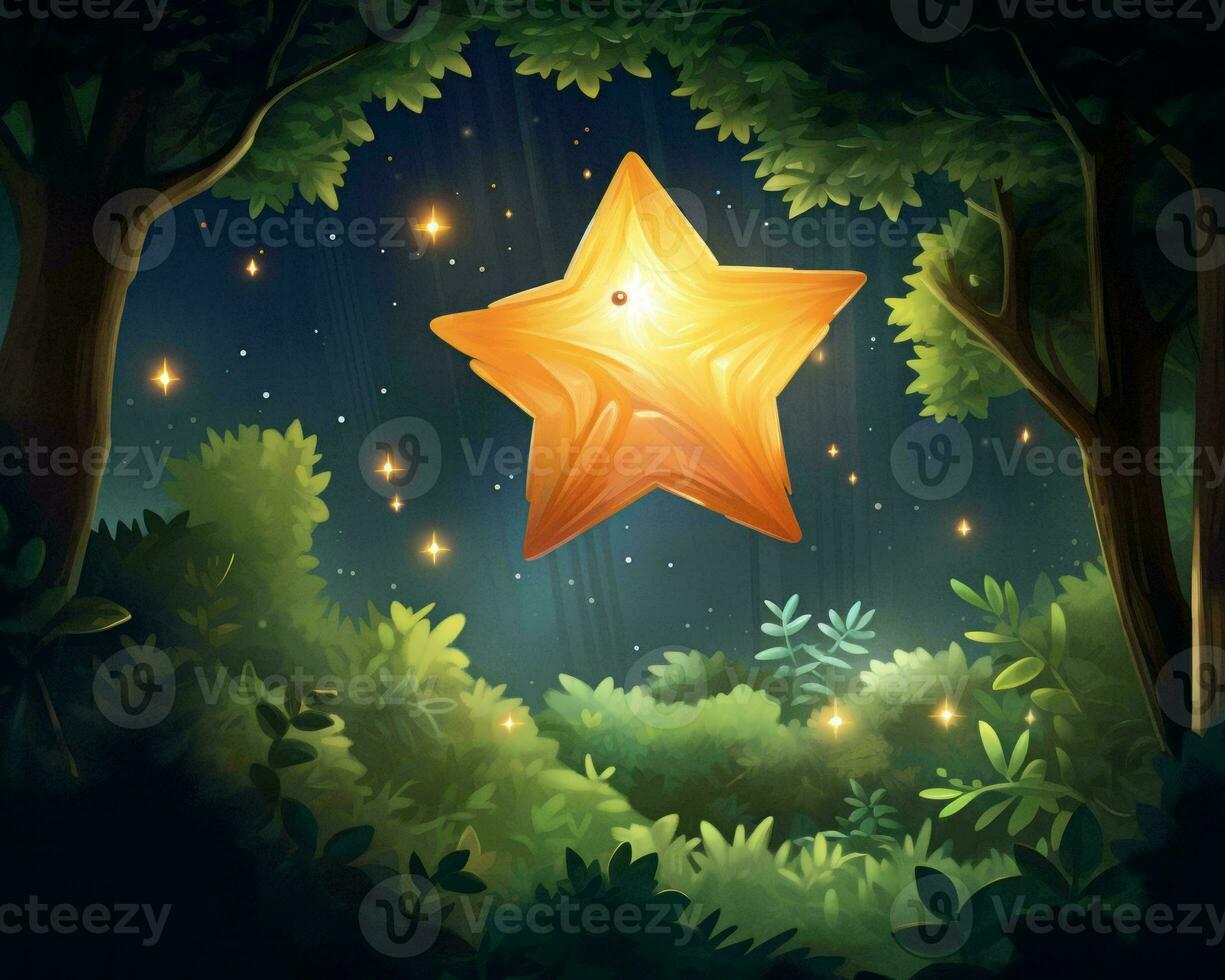 an illustration of a star in the forest at night generative ai photo