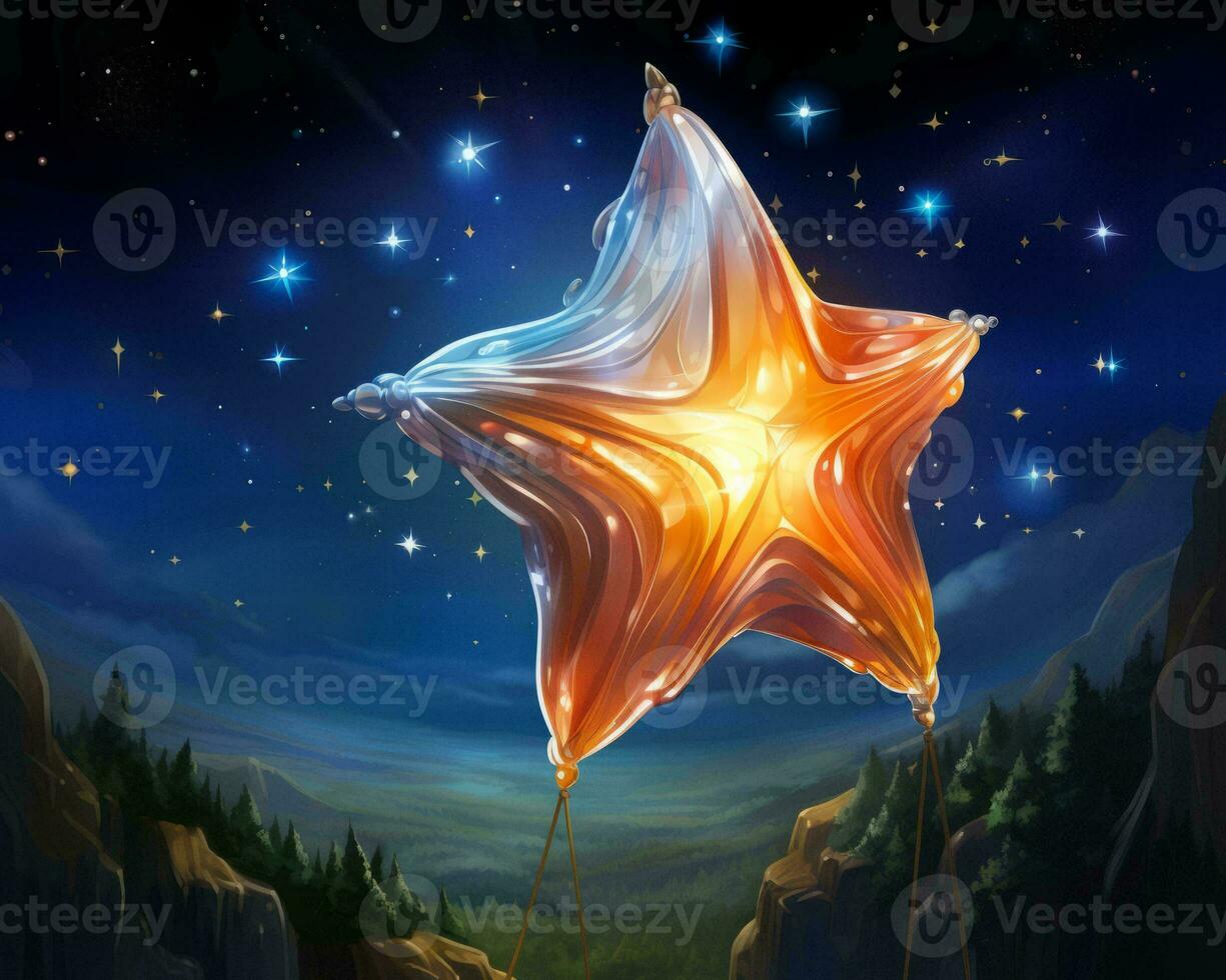 an illustration of a star kite flying in the night sky generative ai photo