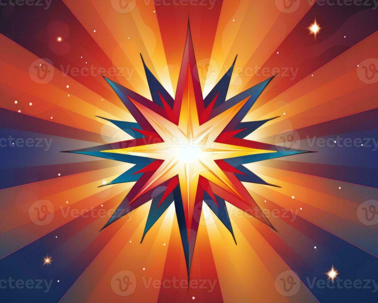 an illustration of a starburst on a red blue and yellow background generative ai photo
