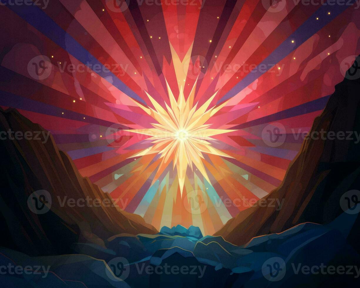 an illustration of the sun shining over a mountain generative ai photo