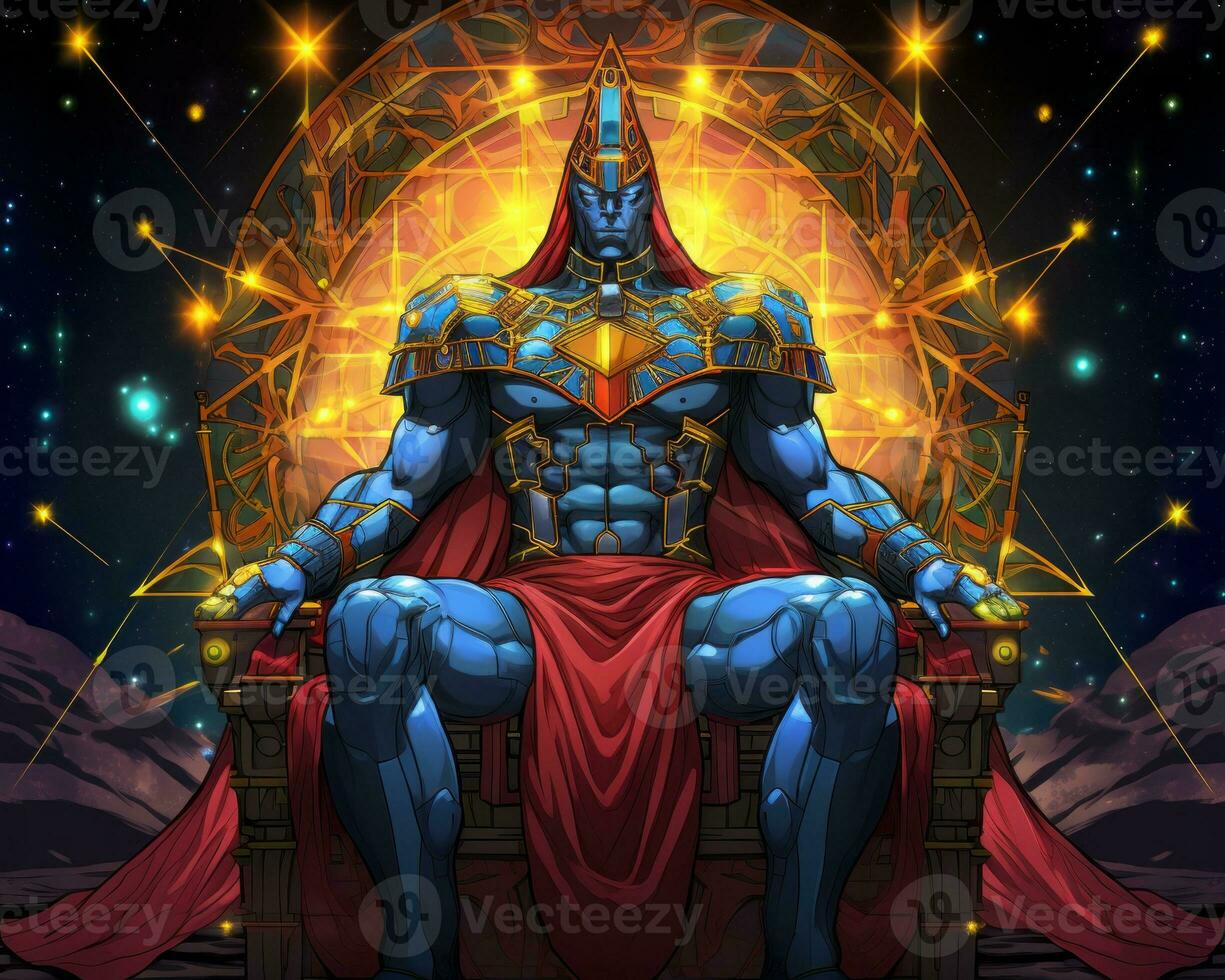 an image of a character sitting on a throne with stars in the background generative ai photo