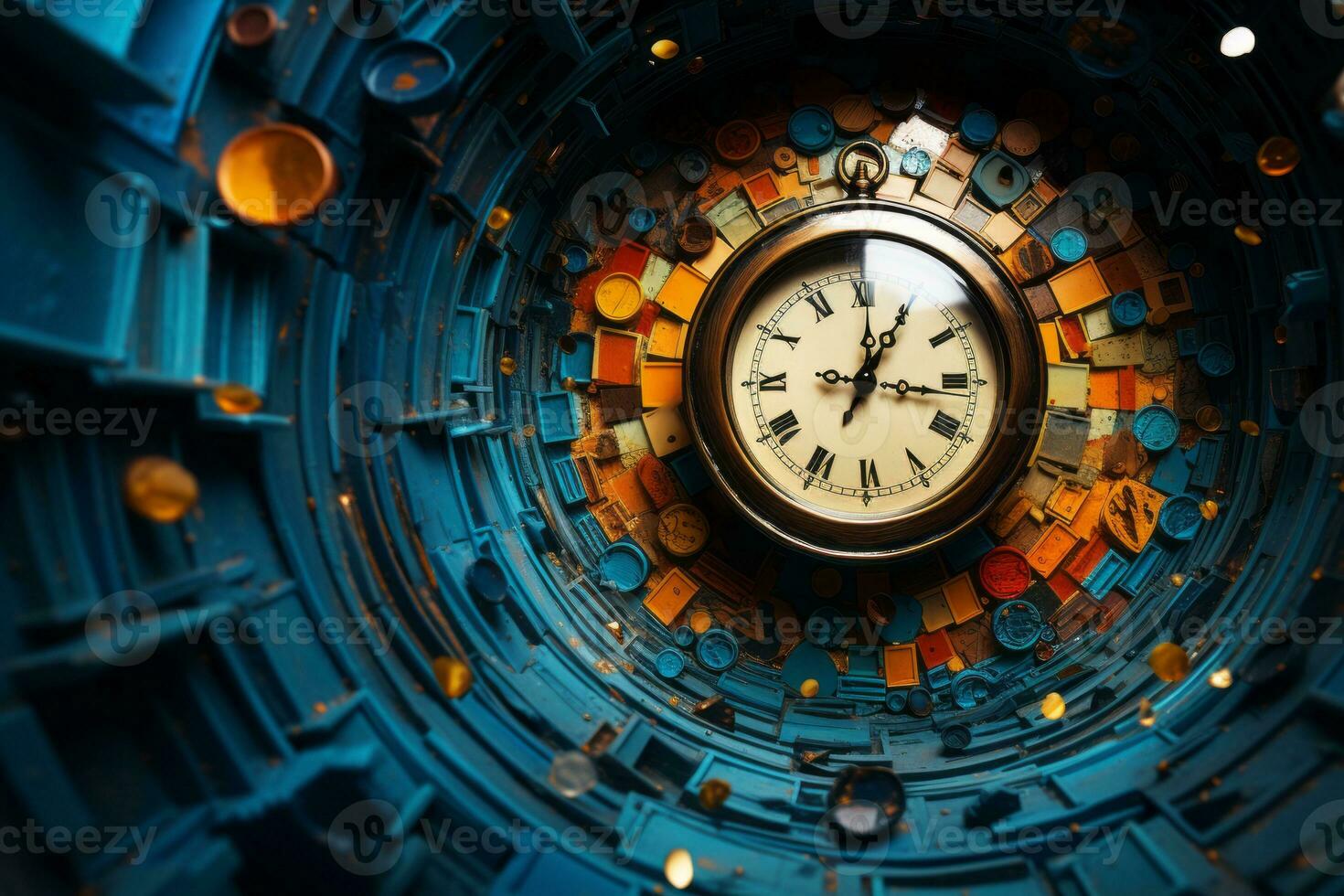 an image of a clock in a circular room generative ai photo