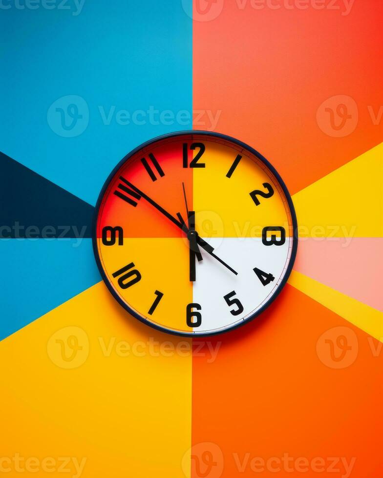 an image of a clock on a colorful background generative ai photo