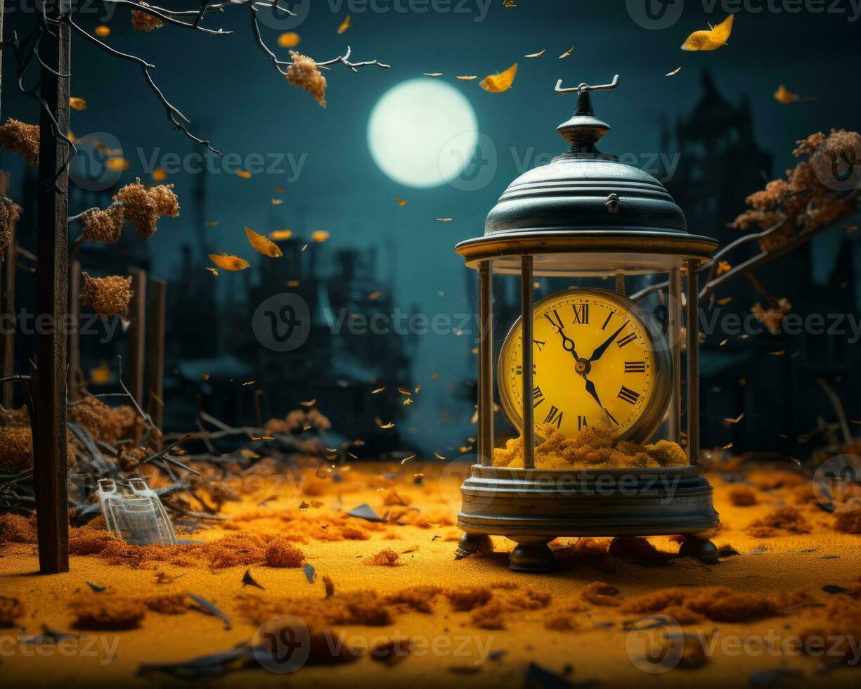 an image of a clock in the middle of the night generative ai photo