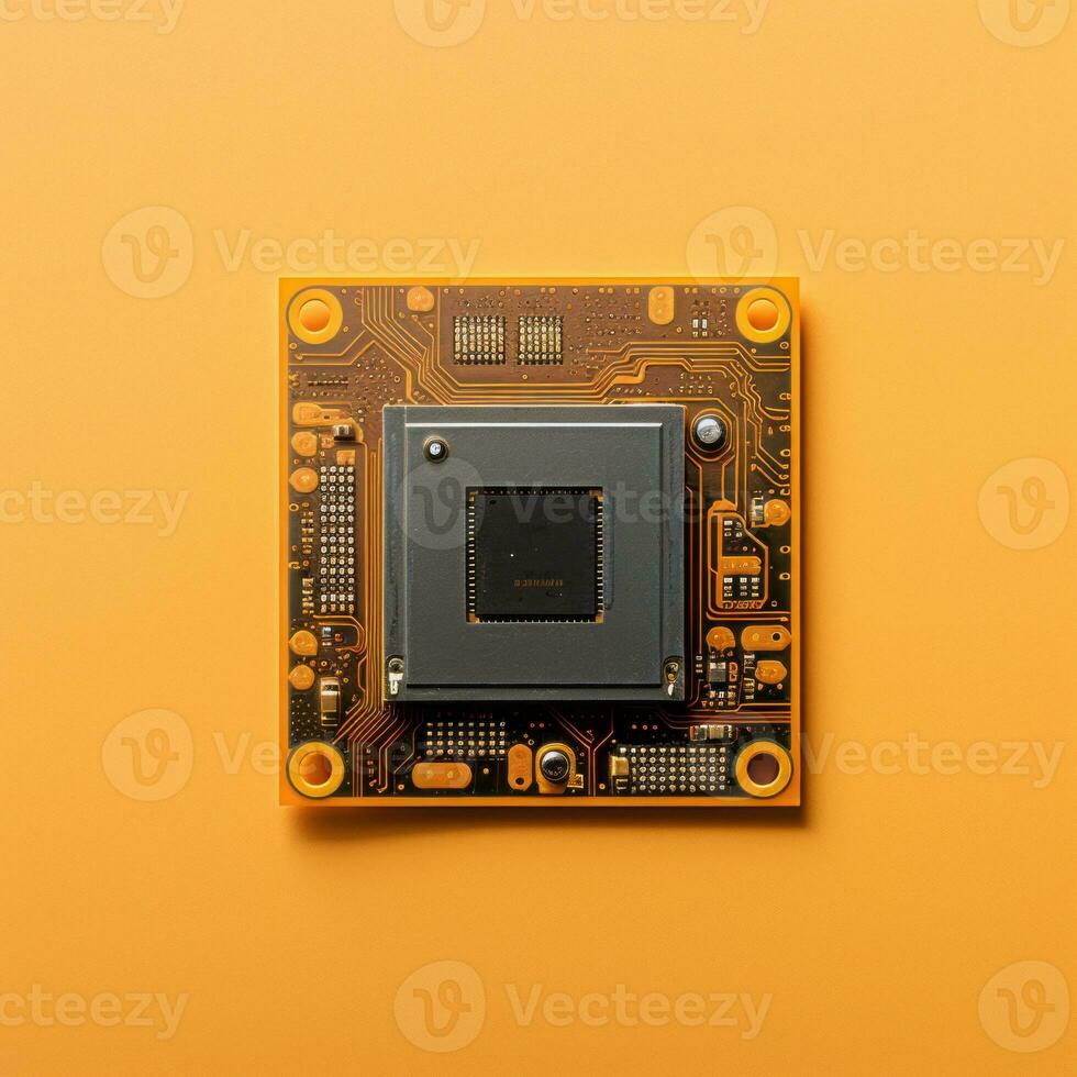 an image of a computer chip on a yellow background generative ai photo
