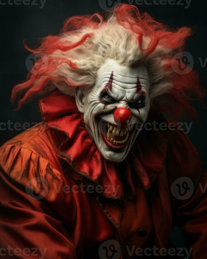 an image of a creepy clown with red hair generative ai photo