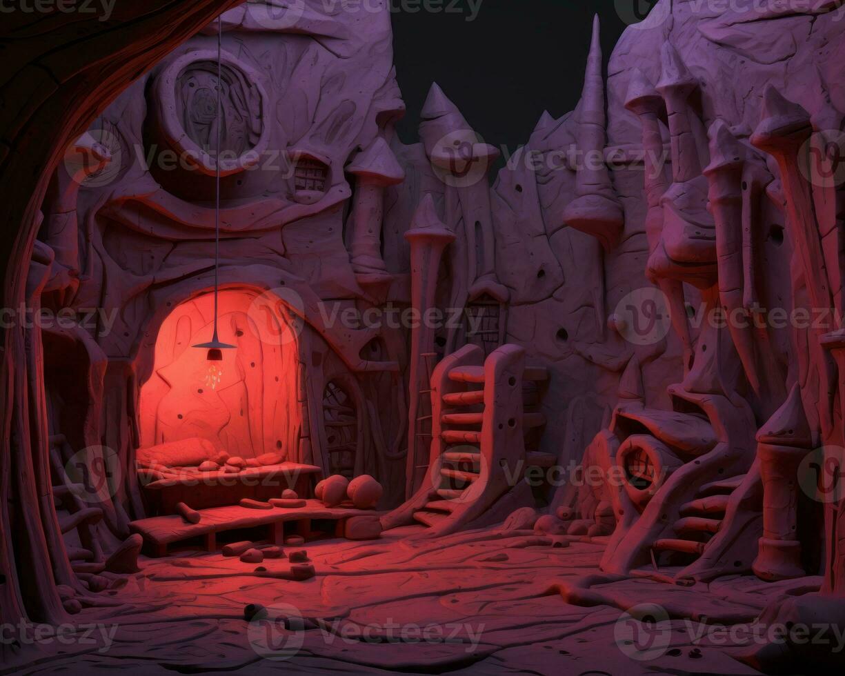 an image of a dark cave with a red light generative ai photo
