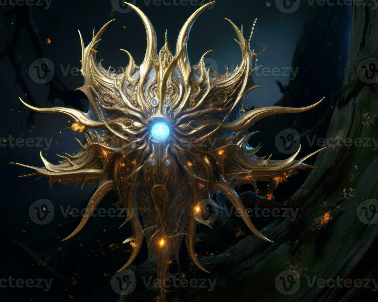 an image of a golden star with glowing eyes generative ai photo