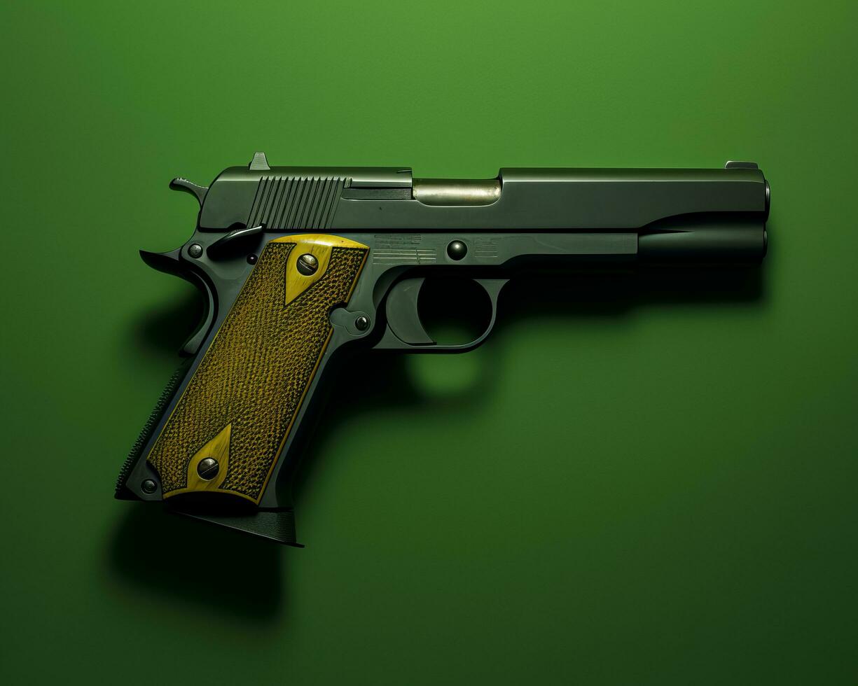an image of a gun on a green background generative ai photo