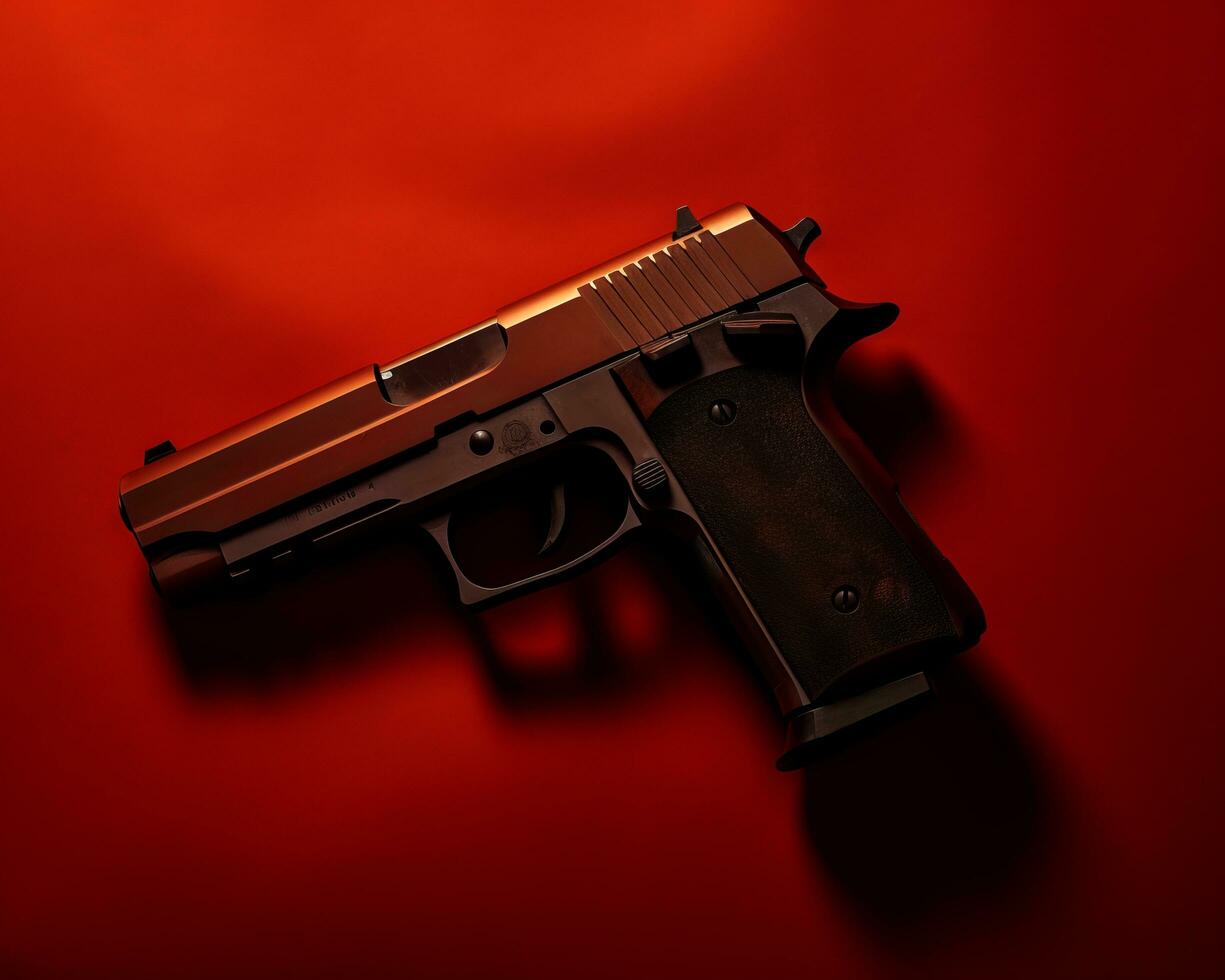 an image of a gun on a red background generative ai photo