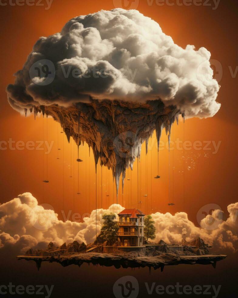 an image of a house floating in the clouds generative ai photo