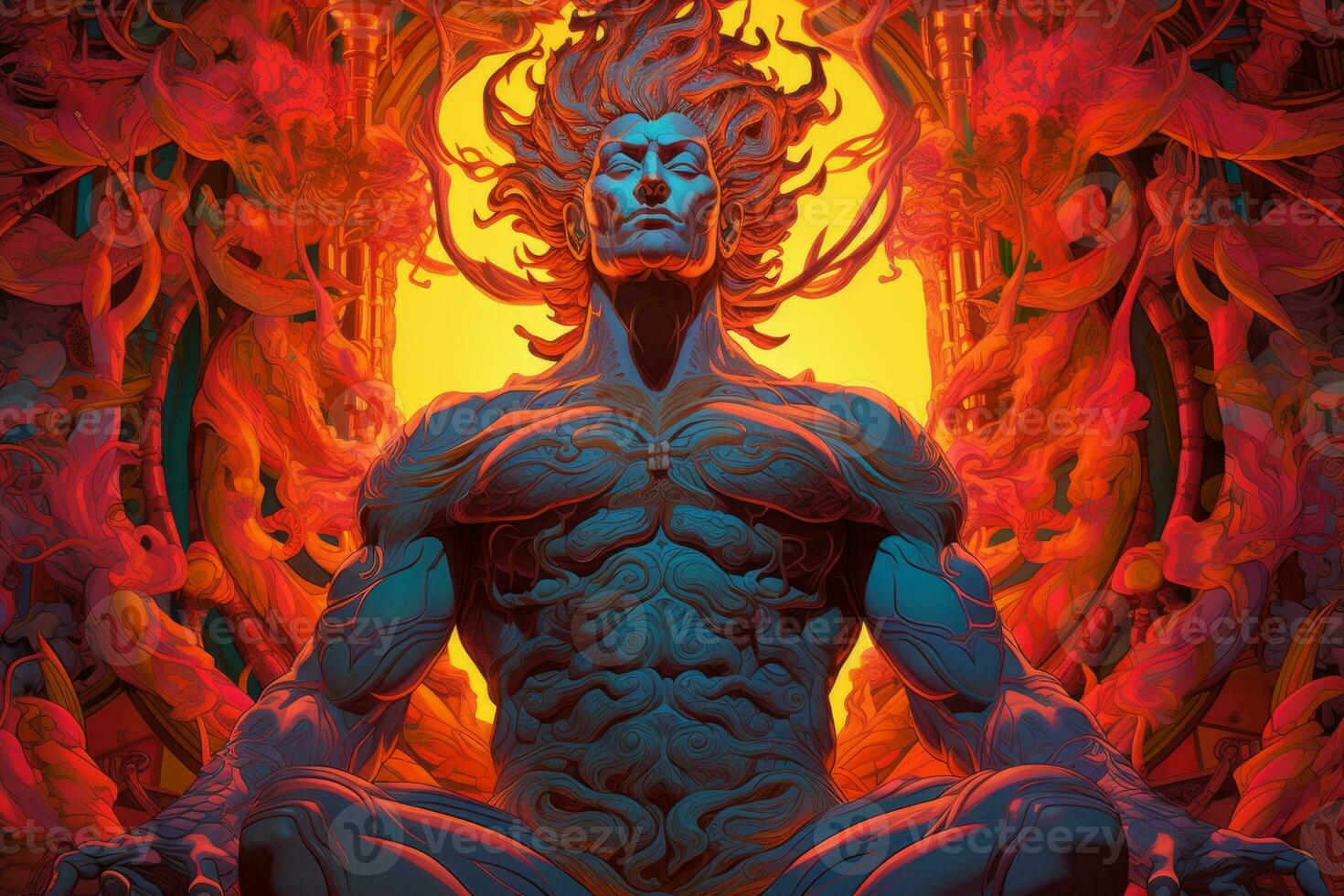 an image of a man sitting in the middle of a forest generative ai photo