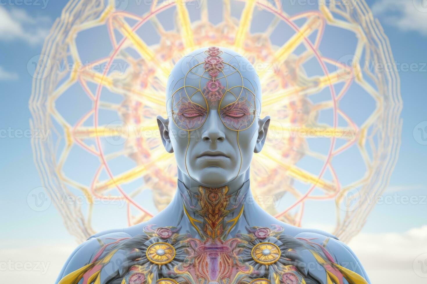 an image of a mans body with an eye in the center generative ai photo