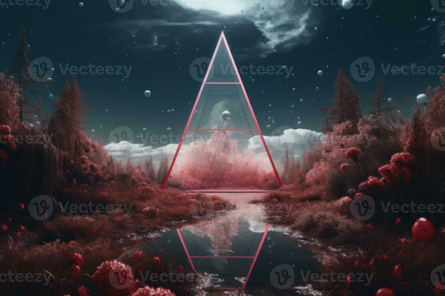 an image of a red triangle in the middle of a forest generative ai photo