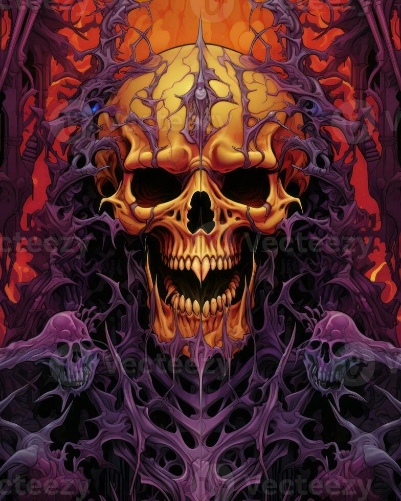 an image of a skull on a red background generative ai photo