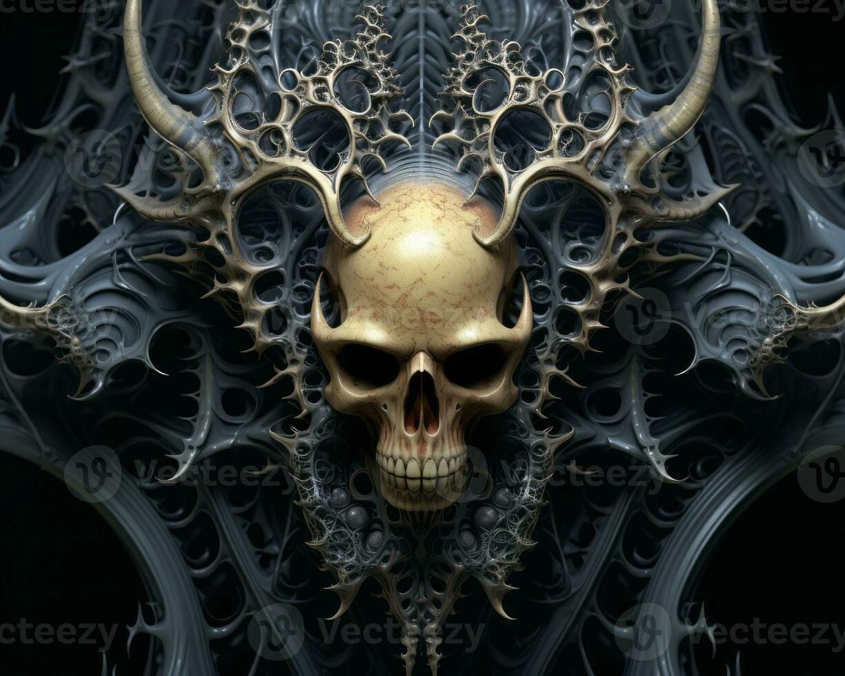 an image of a skull and horns on a black background generative ai photo
